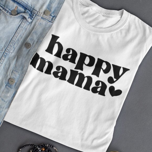 Happy Mama Heart White T-Shirt Graphic Tee - Picture 3 of 5